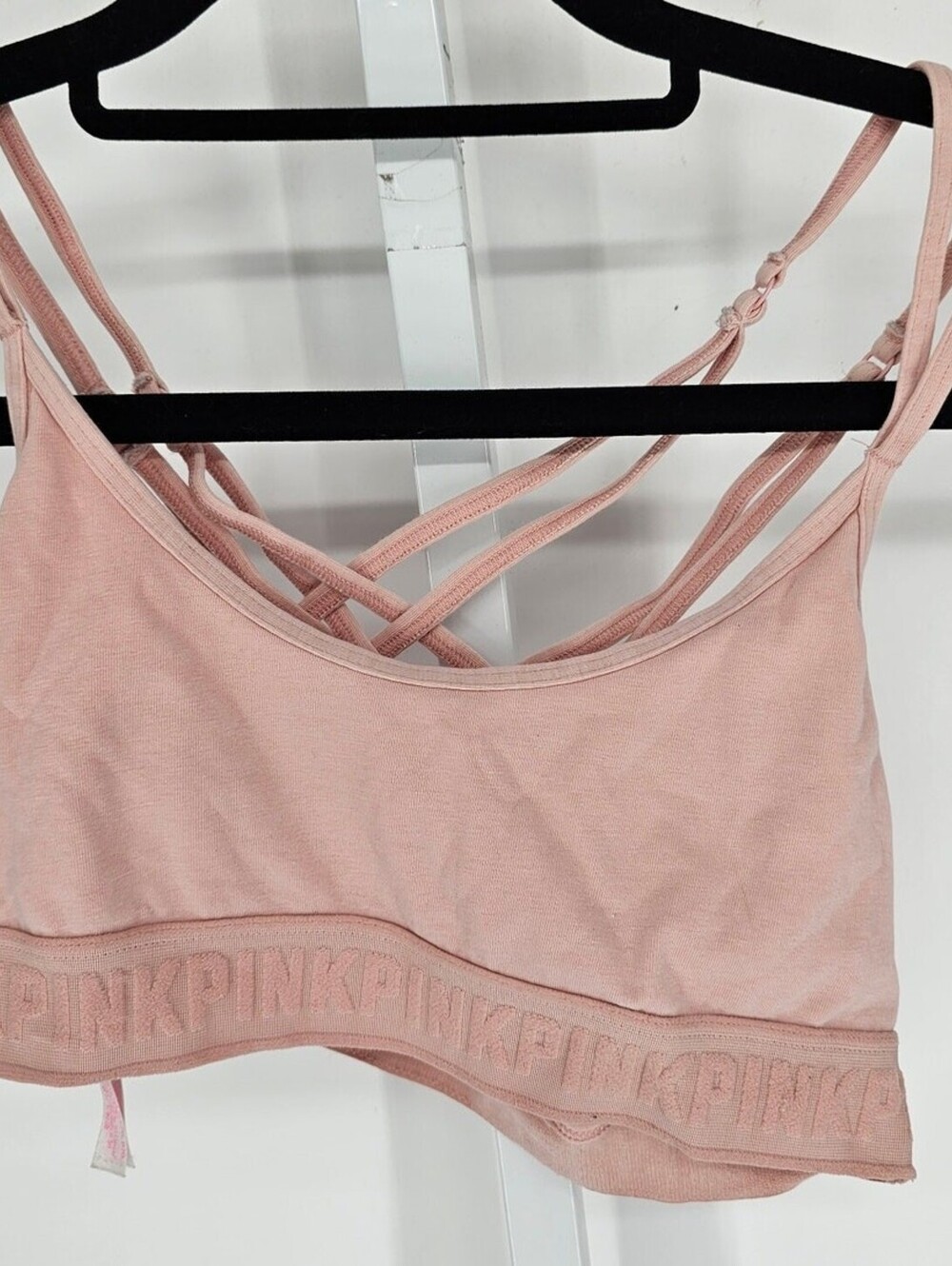 PINK by Victorias Secret Womens Sz S Bralette Bra Light Pink Strappy